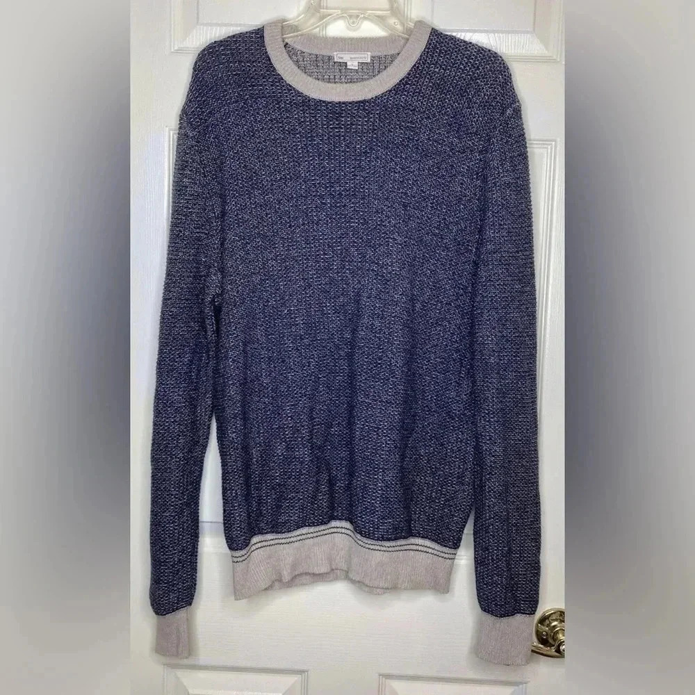 Men GAP blue Gray Textured Knit L/s Pullover Sweater Sz Large EUC Crew Neck